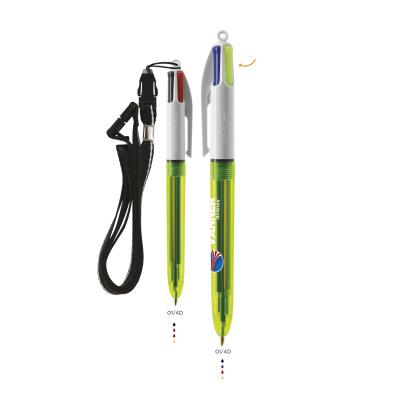 Image of BIC® 4 Colours Fluo ballpen + lanyard Screen Printing